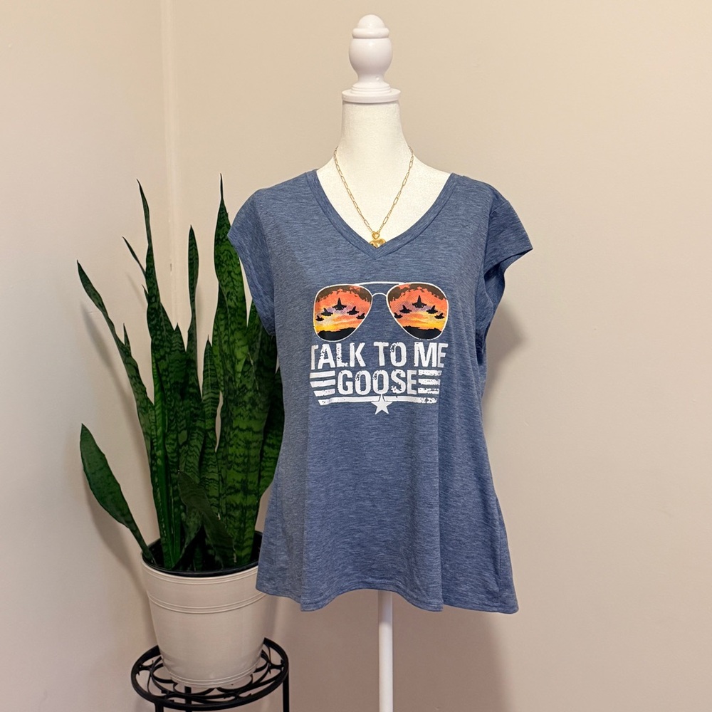 “Talk to Me‎ Goose” Blue Cap Sleeve Tee